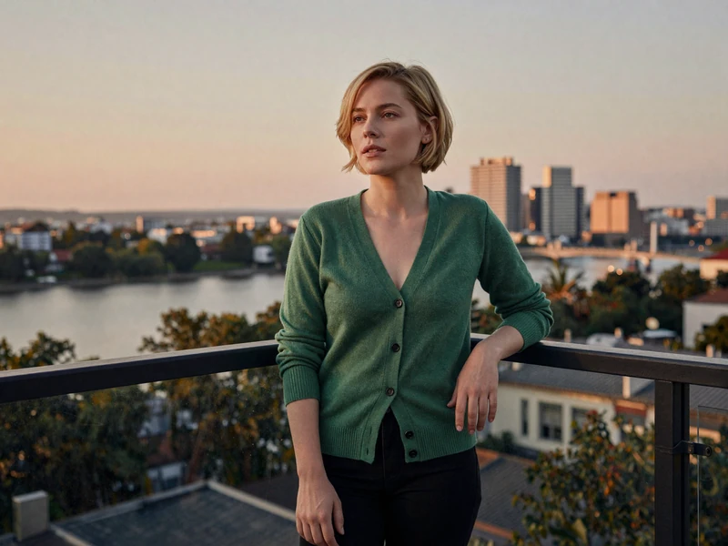 Elena, 31, overlooking the city at dusk, representing the premium dating experience on Salmadate