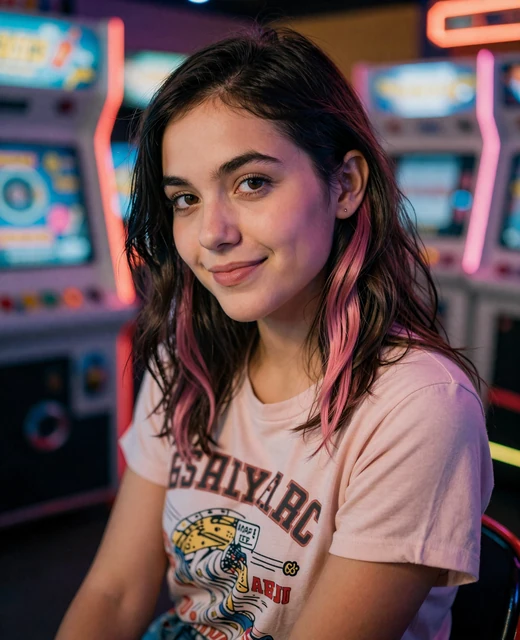 Zoe, 28, verified Salmadate profile card showing a woman in a neon-lit arcade